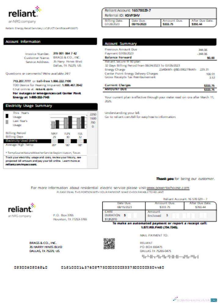 Download Reliant Energy utility business bill, SCR Photoshop template